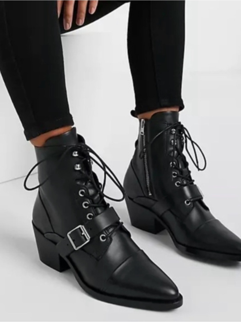 AllSaints Katy Lace Up Buckle
Ankle Boots size 37
$115